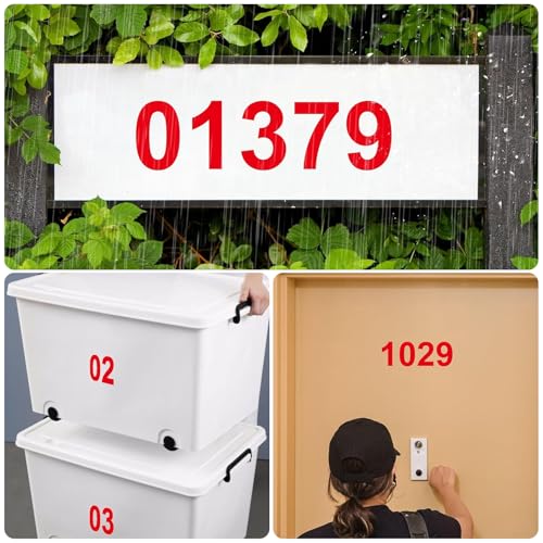 Hausnummer Klebend Klebezahlen Wetterfest Reflektierende Nummernaufkleber Number Stickers Groß Zahlen Aufkleber Selbstklebende Türnummer Mailbox Rot Numbers Vinyl Wasserdichte 3 Zoll für Briefkästen