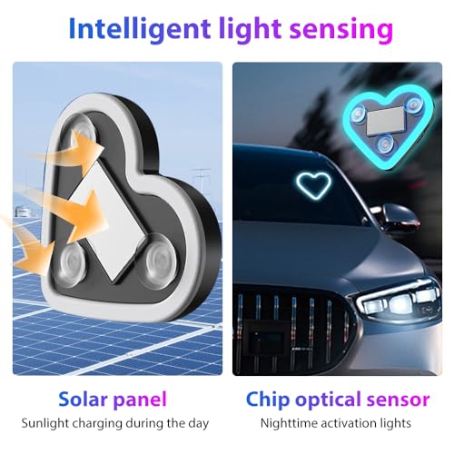 Nzkeuf 2 Stück Ambientebeleuchtung fürs Auto, Solar Herz LED Neonlichter, Kabellose Solar Herzlichter mit 5 Beleuchtungsmodi und Vibrationssensor für Autoinnenraum, Partys, Schlafzimmer