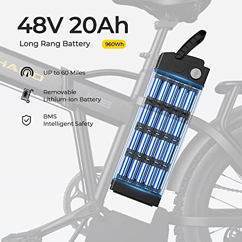 SOHAMO H3 Foldable Electric Bicycles, 750W Brushless Motor 28Mph, 48V 20AH Removable Battery, Electric Bike with 7 Speed Derailleur, Ebike for Adults