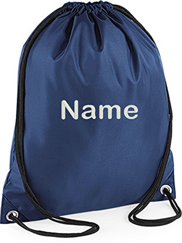 EMBROIDERED Personalised Drawstring GYM Bag, Any Name, Gym,School, Nursery, Swim,PE, Dance Kit, (NAVY)