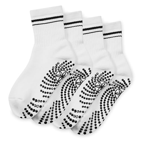 Gaiam Grippy Crew Socks (2-Pack, White), Non-Slip, Full-Toe Comfort Grippers for Yoga, Pilates, Dance, and Home Workouts, Universal Fit Grip Socks for Indoor and Outdoor Activities
