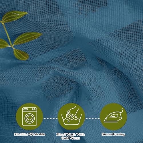 Image of Amazon Basics - Linen Textured Sheer Door Curtains | Light Filtering | 5 Feet | Set of 2 | Plain Design | for Living Room, Bedroom & Balcony | 150cm x 115cm, Color - Navy Blue