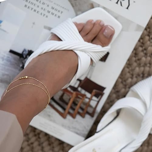 Miniatura 4 de Anklet for Women 14K Gold Plated Ankle Bracelets Silver Anklet Waterproof Pearl Cubic Zirconia Rhinestone Heart Beads Herringbone Cuba Link Chain