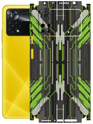 Image of AtOdds - Full Body Back Screen Guard Protector Film - Lamination Wrap Skin Sticker Compatible with Poco X4 PRO (5G) | Scratchproof Matte Finish (Cyber Green)