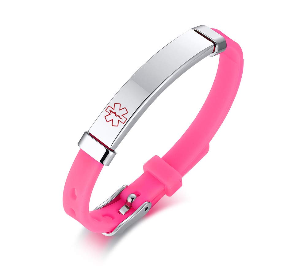 VNOX Personaliza la Pulsera de Identificación Médica para Niños con Grabado Personalizado Pulsera de Silicona de Goma Médica Linda Pulsera Médica para Niños, Ajustable
