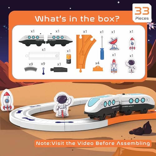 Image of BOOGYWOOGY Space-Themed Train Set | 33-Piece Battery-Operated Magnetic Train Toy with Lights & Sounds | DIY Educational Railway Track Set for Kids 3+ | Fun Space Train Toy | Made in India, Multicolor