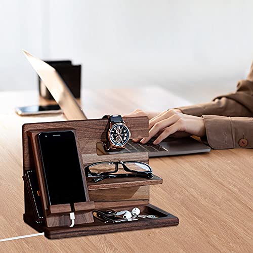 Gifts For Men Bedside Organiser For Him Fathers Day Dad Gifts From Son Birthday Gifts For Him Wood Phone Docking Station Key Holder Wallet Stand Watch Wooden Organizer Gifts For Dad Mum Women Husband #TOP4