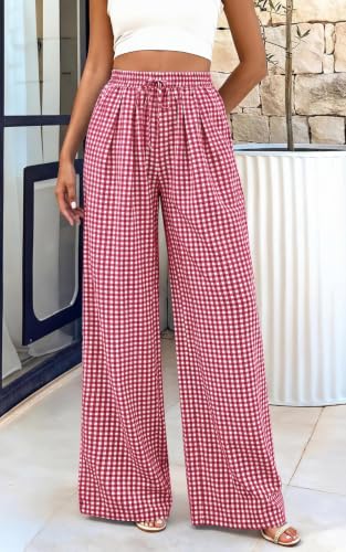 Image of PRETTYGARDEN Womens Pants Elastic Waist Floral Lightweight Palazzo Pants for Women Casual Lounge Wide Leg Pants Woman