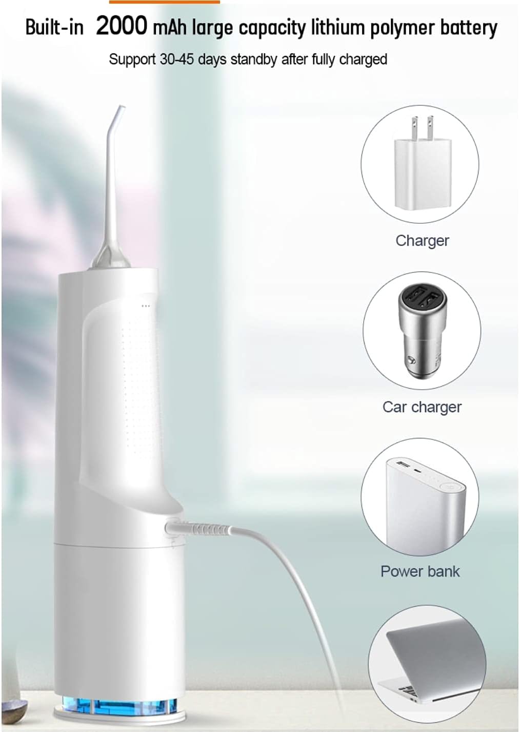 Portable Water Flosser, Cordless Oral Irrigator, 360ml Tank, 3 Modes, Rotatable Tips