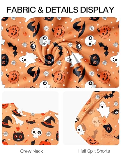 JUSTFASHIONNOW Halloween Pajamas for Women Printed 2 Piece Lounge Set Casual Long Sleeve Loungewear Matching Sleepwear Long Sleeve Top and Shorts Fall Winter Outfits (Orange, X-Large) — view 6