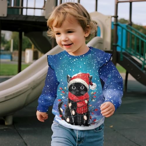 Kids Christmas Sweatshirts Girls Soft Girls Shirts Size 1-8 Years Long Sleeve Ruffle Shoulder Top4