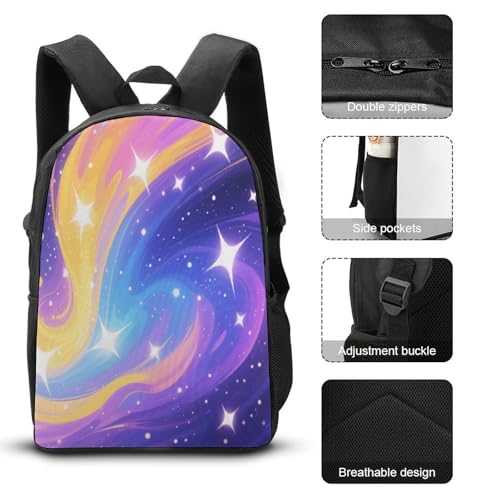 Printed Backpack With Lunch Pack Storage Box Case Colorful Galaxy 3pcs Lightweight Travel Backpack3