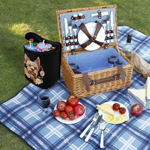 Image of Talayituse Yorkshire Daisy Print Car Trash Bin, Large Size Auto Trash Can Adjustable Portable Garbage Can with Lid, Vehicle Hanging Bag for Headrest Front Back Seat