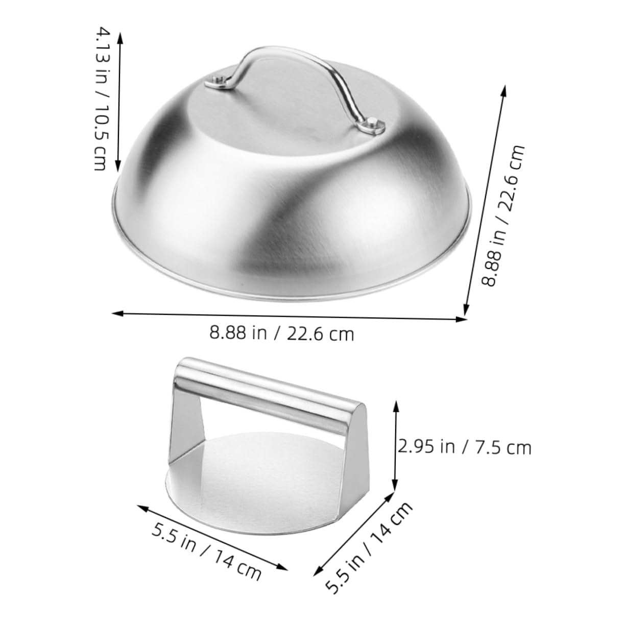GRIRIW 1Set Stainless Steel Burger Press with Dome Cover for Cooking Burgers Steaks Food Dome Cover for Bbq Outdoor Grilling Compact Design for Easy Storage