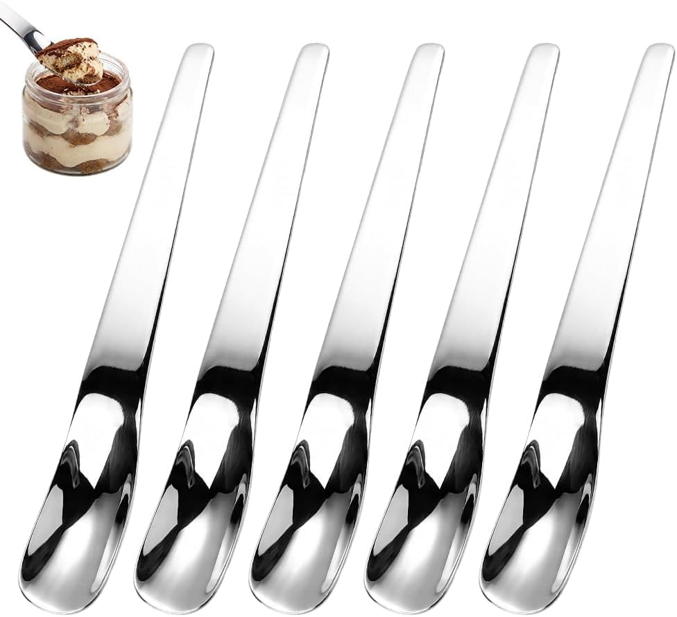 Stainless Steel Dessert Spoon with Long Ergonomic Handle, 2027 New Dessert Spoon，silver-5pcs