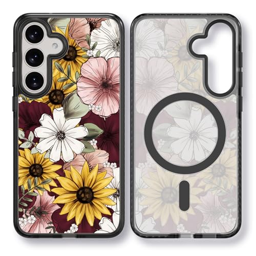 Rosarnnah for Samsung Galaxy S25 Plus Case Aesthetic Black, Sunflower