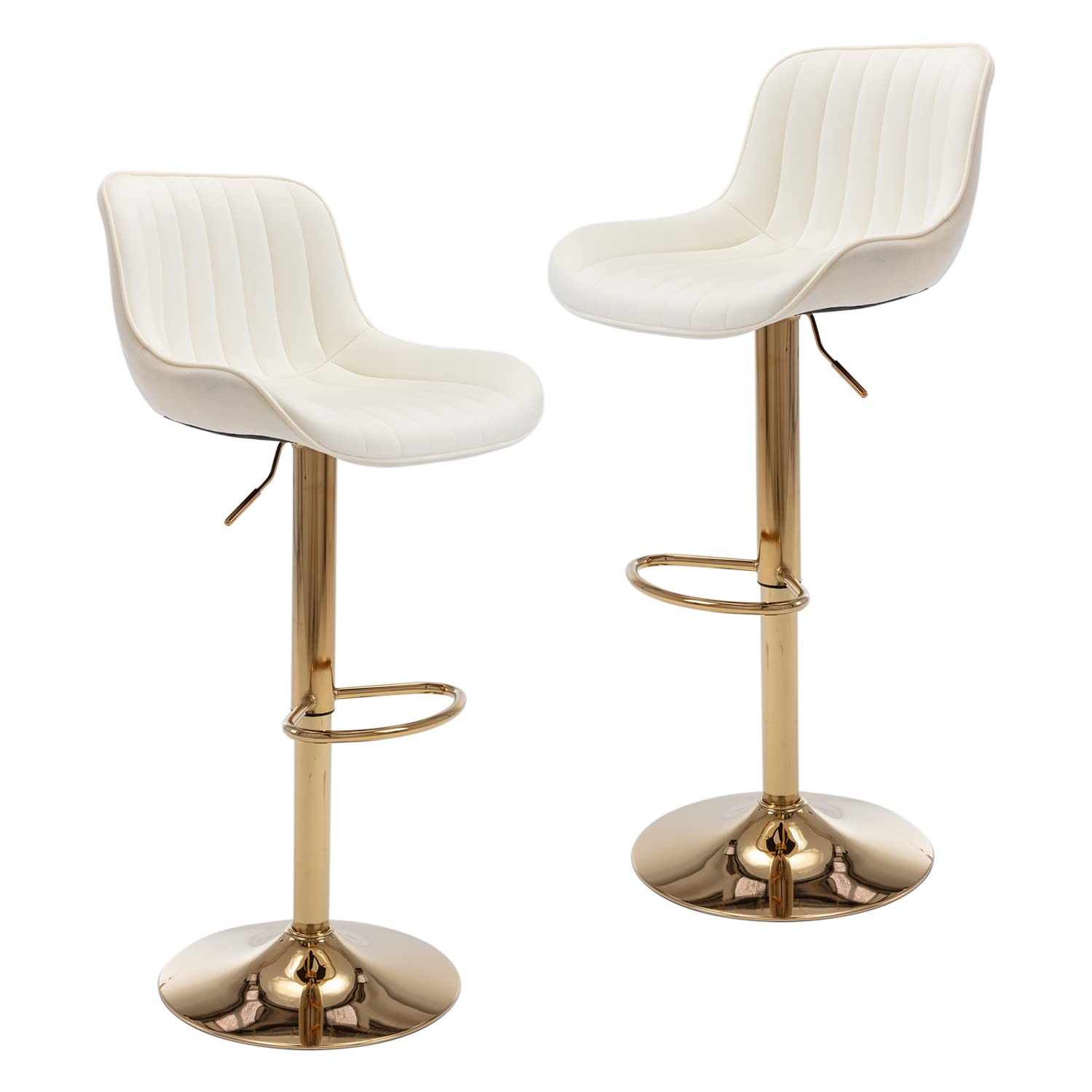 Kiztir Gold Velvet Bar Stools Set of 2, Adjustable Counter Height Bar Stools with Back & Footrest, Gold Swivel Bar Stools for Kitchen Island, Bar, Cafe (Beige)