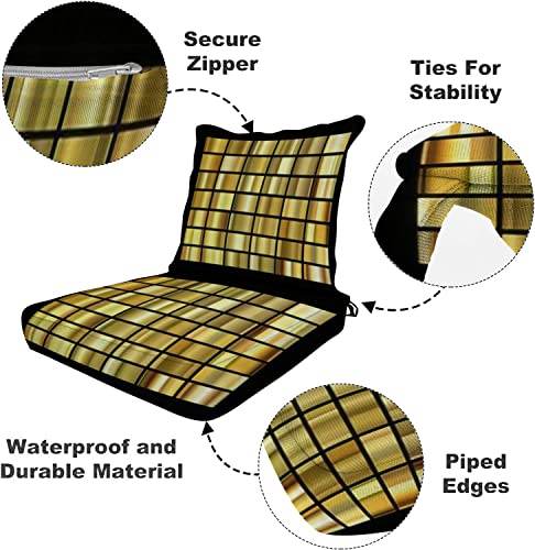 Opnerlknc Outdoor Indoor Patio Deep Seat Cushions Set Gold Foil Texture Golden Copper Brass Metal Gradient Poolside Lounge Chair Cushions For Furniture Replacement Seating Cushion #TOP4