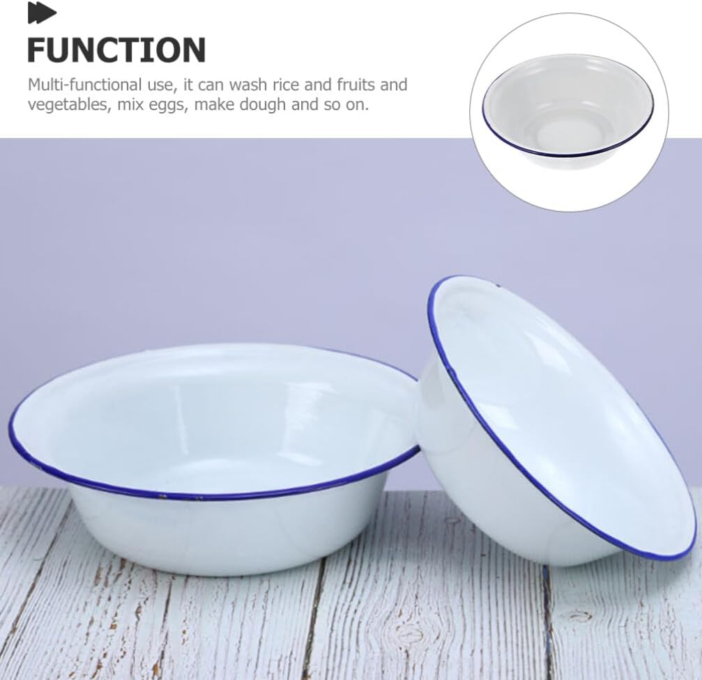 PRETYZOOM 6.3 Inch Enamel Bowl Vintage Round Metal Mixing Bowl for Soup Salad Fruit Vegetable Prep and Serving Kitchen Dining