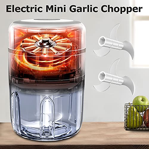 Qicool Mini Food Chopper,Wireless Electric Garlic Chopper USB Rechargeable Mini Food Processor Portable Blender Food Processor + Stainless Steel 3-Sharp Blades（2 Sets）-- 250ML 5 Gallery Image