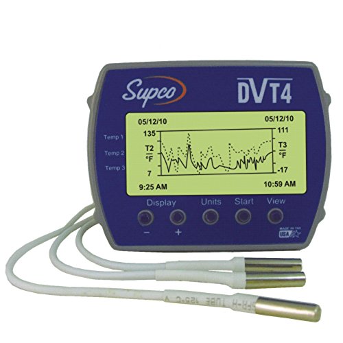 Supco DVT4 Data View 4-Channel Temperature Data Logger with Display, 4" Length x 3-3/64" Width x 1-1/2" Height