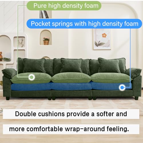 Image of Oprisen 120 inch Modular Sectional Sofa, Comfy Cloud Couch Sectional, Chenille Sofa Sleeper Deep Seat Sofa with Throw Pillows for Living Room (Green, 120 inch- 3 Seater)