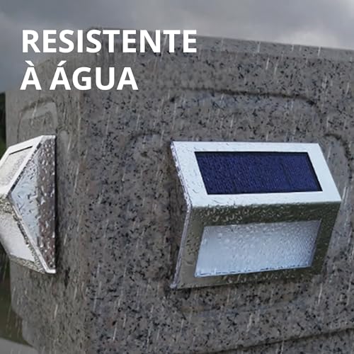 Kit 4 Arandela solar luminária slim inox lâmpada elegante para muro parede jardim corredor área exte