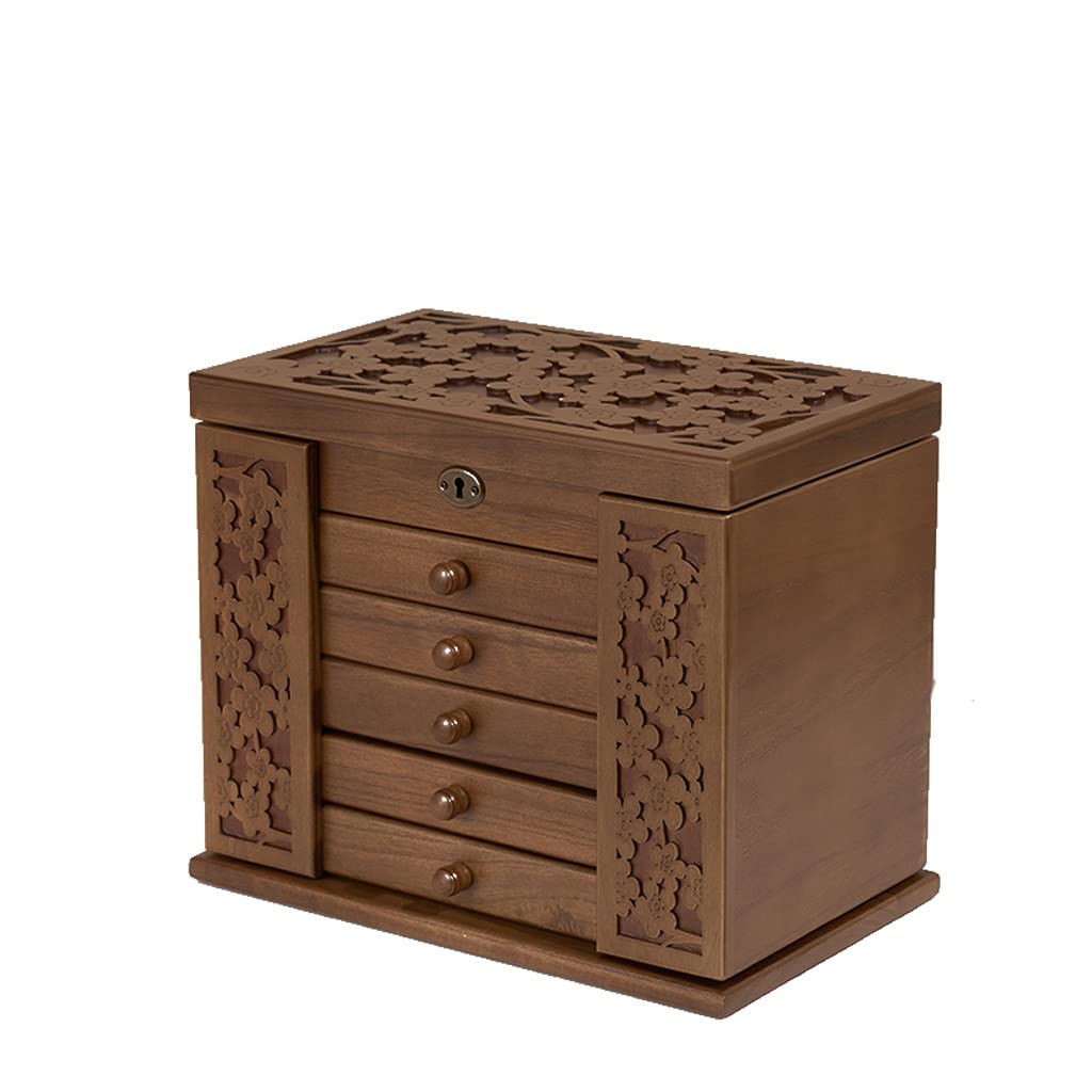 Lshtshf-ou Jewelry Box Solid Wood Wooden Lock Storage Princess Multi-Layer Large Capacity With Mirror Organizer(Gray)