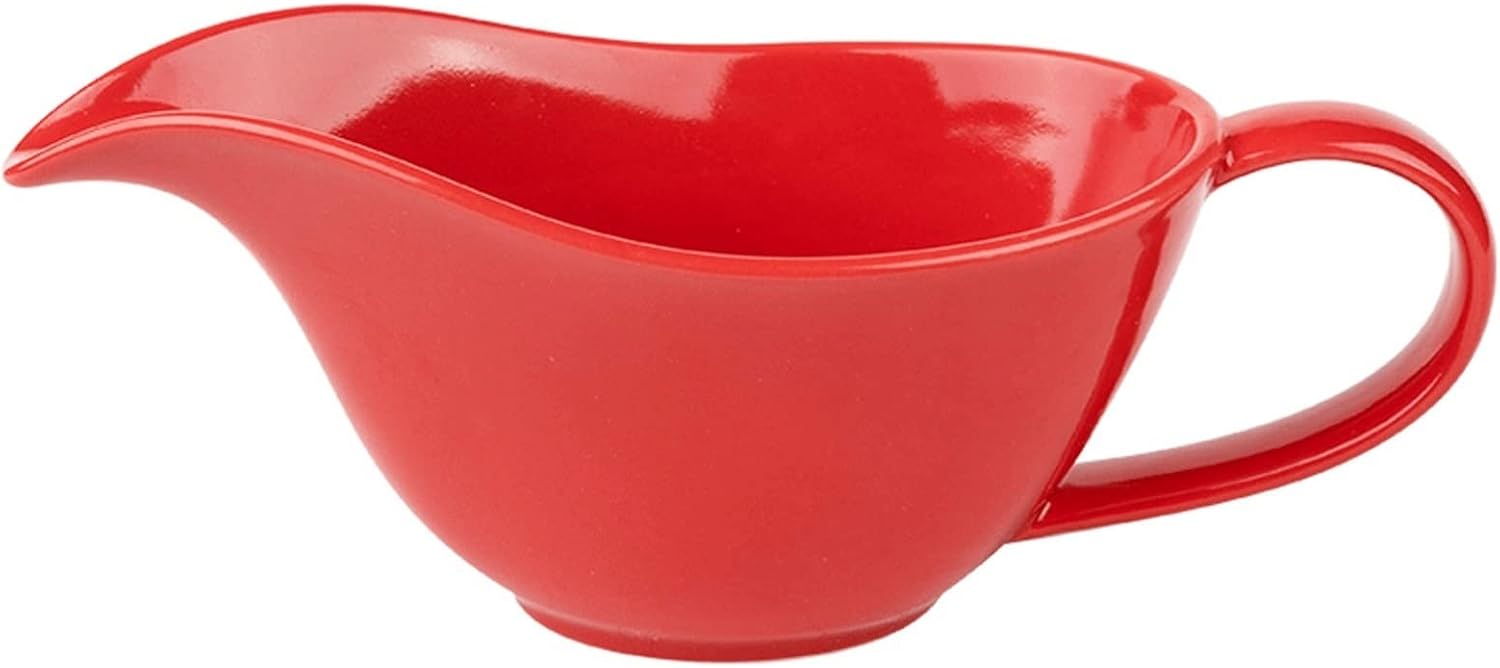 Easy Pour Gravy Boat Household Red Ceramic Creamer Pot with Handle, Coffee Milk Creamer Pot/Sauce Pot/Service Pot/Milk Creamer Pot Sauce Pourer (Rojo)