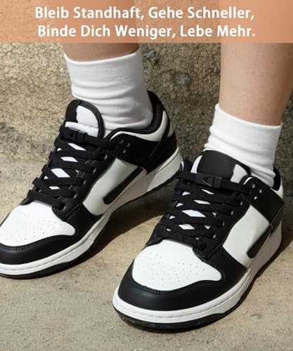Stepace 2 Paar Elastische Schnürsenkel ohne Binden - 8mm Breit Flache Hohe Elastizität mit Metallschnalle für Sneaker Kinder Erwachsene Schwarz 120