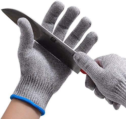 Bowoo Cut Resistant Gloves High Elastic Level 5 Protection Kitchen Safety Work Gloves EN388 Certified for Housewife Chef Pineapple Cutter Knife Sharpner(1Pair,Small)