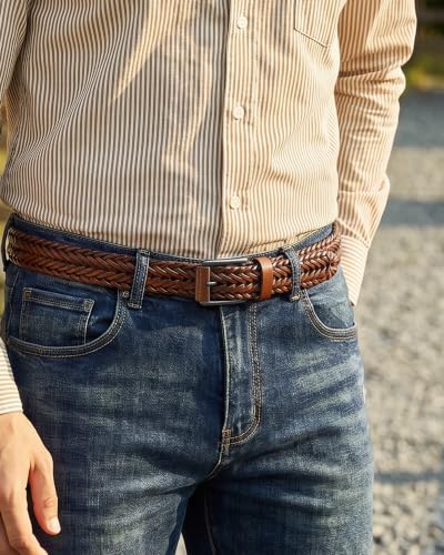Image of CHAOREN Mens Braided Woven Leather Belt 35MM - Built to Last, Snug Fit | Fully Adjustable, Break-Resistant, Casual-Elegant Vibe, Versatile for Golf, Jeans & Dress, Gift Box