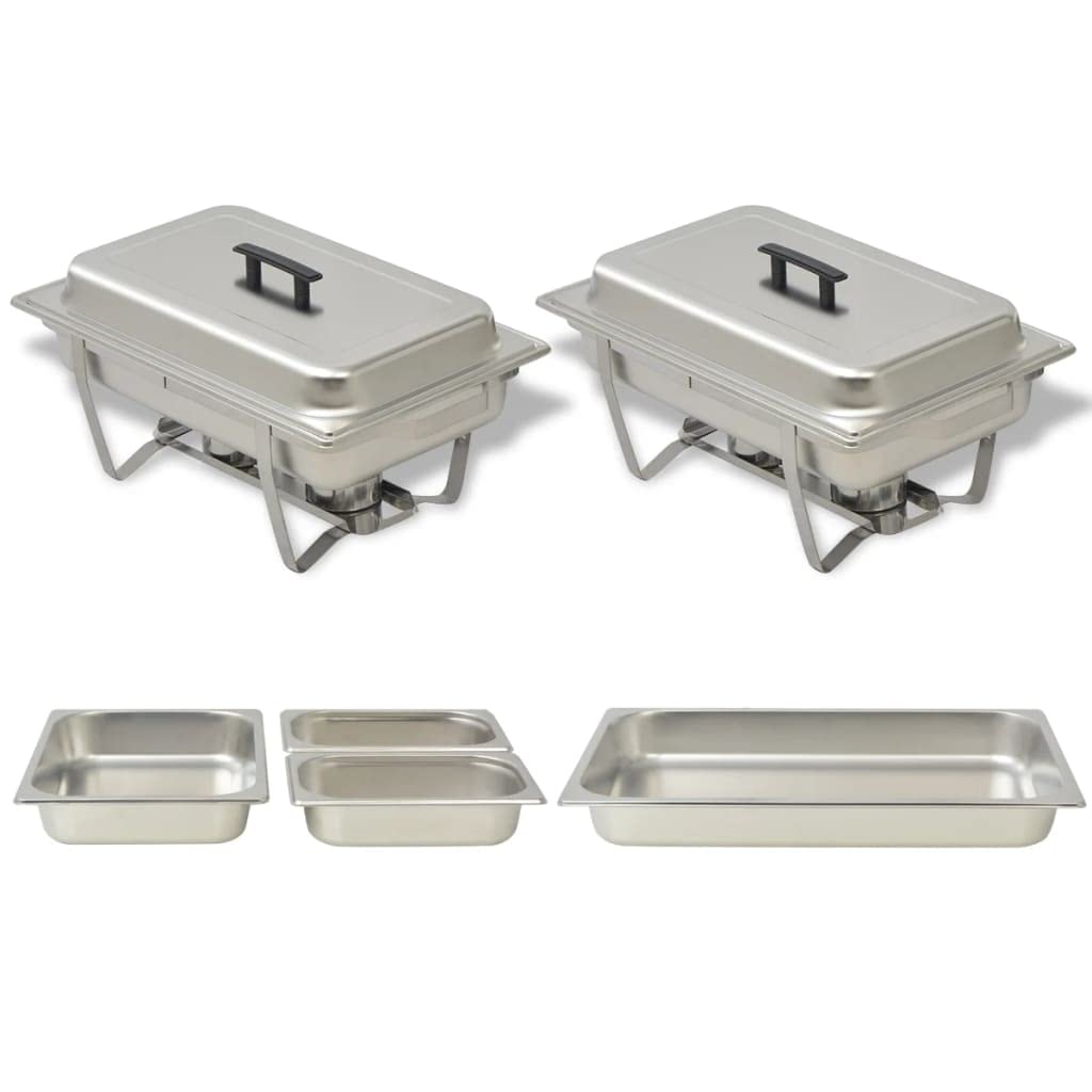 Chafing Dish - Set di 2 scaldavivande in acciaio inox con stazione di servizio Bainmarie per catering, gastronomia, feste, cucina, sala da pranzo, ristorante, hotel, feste, brunch, banchetti