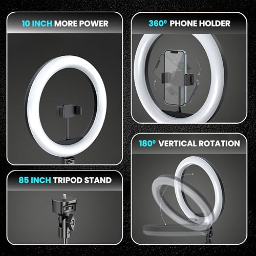 Image of Kratos K20, 10 inches Ring Light with Stand, 85 Inch Foldable Tripod, 3 Colour Switch Mode Ring Light with USB for Studio, YouTube, Video Shoot Live Stream Makeup Compatible with iPhone, Smartphone