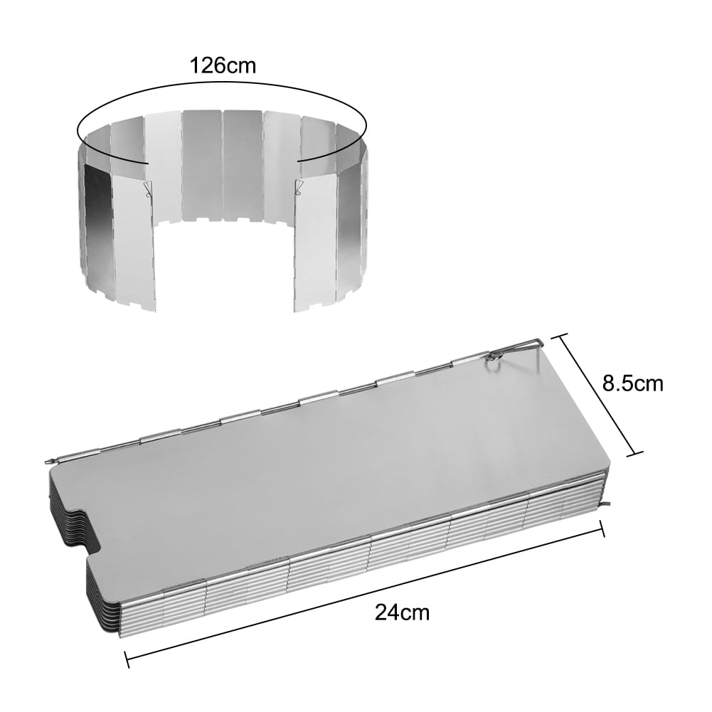 16 składanych aluminiowych płyt przeciwwietrznych do pieca kempingowego, aluminiowa osłona przeciwwietrzna do pieca kempingowego z torbą do przechowywania, przenośna osłona przeciwwietrzna do