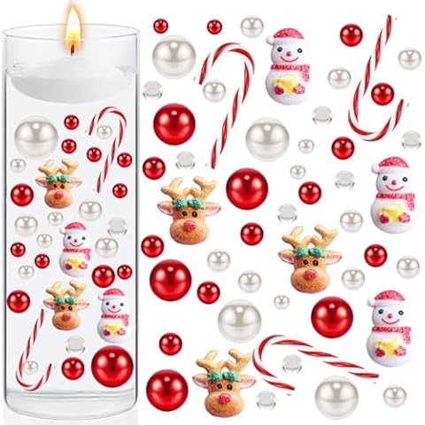 Gbbazu 6069Pcs Christmas Vase Filler, Filler Beads and Candy Water Beads for Vase, Christmas Red White Green Acrylic Plastic Glass Candy Canes Vase Filler (e) Cover