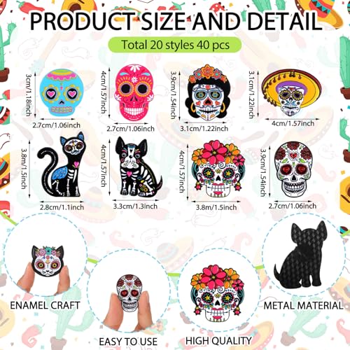 40 Pcs Day of the Dead Sugar Skull Enamel Pins for Backpacks Halloween Skeleton Lapel Pins Dia De Los Muertos Brooch for Women Men Clothes Bags Accessories Gifts2