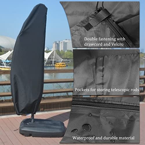 Dafoecheer Patio Umbrella Cover, 420D Waterproof Outdoor Market Umbrella Cover Fits Market Umbrella 7-11 Feet With Zipper And Rod, Black #TOP4