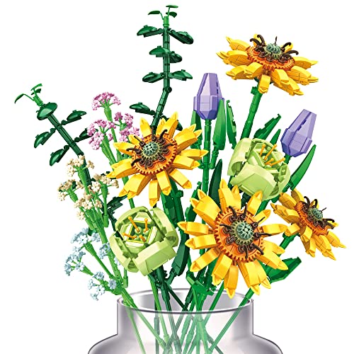 Flower Bouquet Building Kit 2021, Sunflower Building Blocks Sets BotanicalÂ Collection Creative Project for Adult Women New Years Gifts 2022 Home Decoration (975 Pieces)