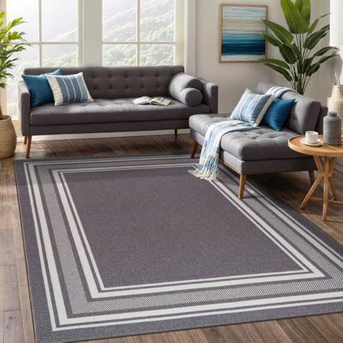 Beverly Rug Non Slip Area Rugs 5x7 Modern Bordered Non Skid Rubber Backing Soft Area Rug for Living Dining Room Easy to Clean Non Shedding Kitchen Bedroom Indoor Carpet 5 x 7 Gray