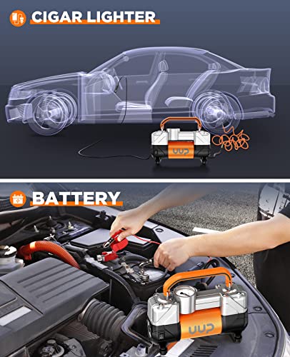 Uup SS02006 Tire Inflator Air Compressor, 150Psi 12V Dc Double Cylinders Heavy Duty Portable Air Pump W/Emergency Led Light thumb #2