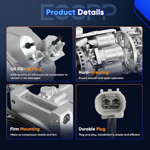 Image of ECCPP AC Compressor for Jeep Compass Patriot 2.0L 2.4L 2008 | 157301,158301,Fast Cooling AC Compressor with Clutch Low Vibration Under 72db Reduces Engine Load Fuel Efficient