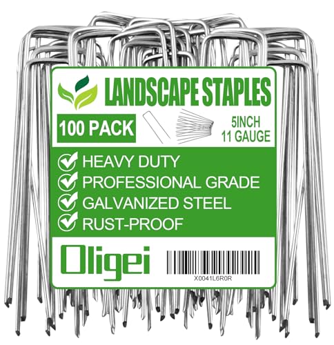 Oligei 100 Pack Garden Stakes, U-Shaped Tent Stakes, Galvanized Landscape Staples, Ground Stakes, for Landscaping Securing Weed Barrier Fabric, Irrigation Tubing, Holding Fence, Tarpaulin