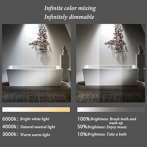 Miniatura 4 de Espejo de pared de media luna de 20 x 39 pulgadas, espejo de pared antivaho de 3 colores, espejo de baño de vidrio templado, espejo retroiluminado