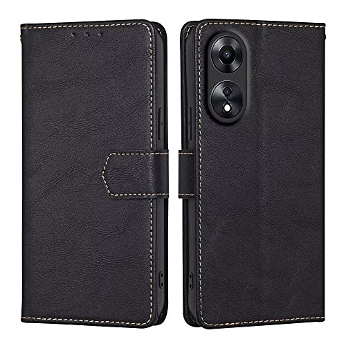 RankOne Flip Wallet Case for OPPO A18 / OPPO A38 (6.56" Inches), PU Leather Phone Cover Sleeve Holster - Black