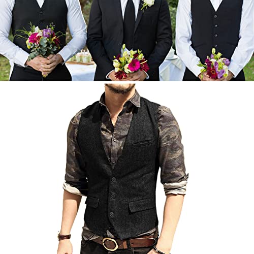 Men's Wedding Plus Size Dress Vest with 3 Pockets Casual Herringbone Tweed Slim Fit Waistcoat Jacket Tank Top for Prom Party4