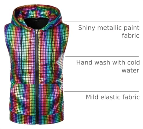 Image of ZEROYAA Mens 70s Metallic Sleeveless Hooded Vest T Shirt