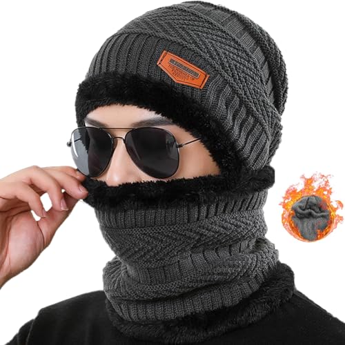 Consejos para Comprar Gorros de punto para Hombre . 43 Gorro invierno hombre Set Gorro y Bufanda,Gorros para Frío Hombre(Gris)