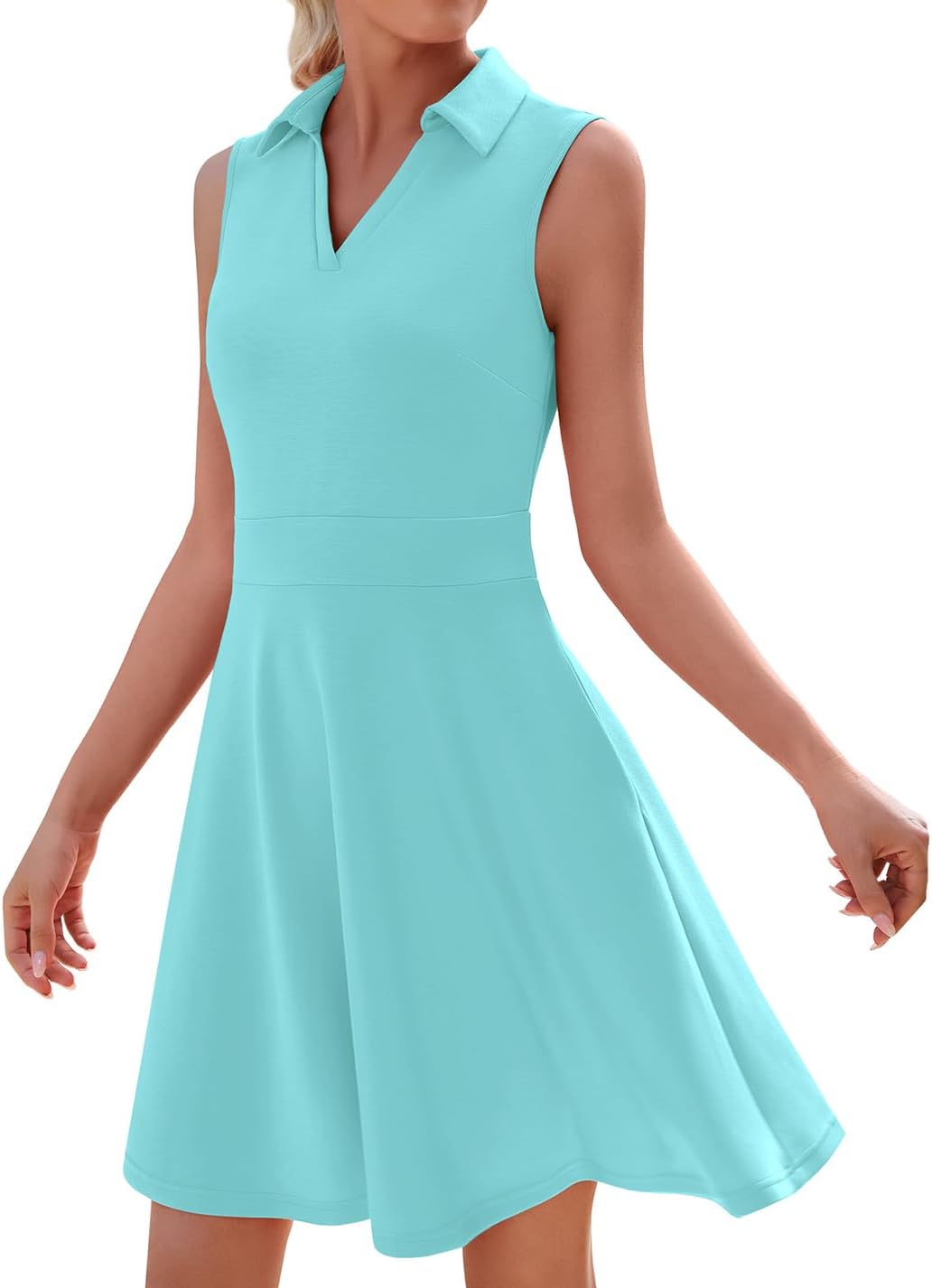 WEACZZY Womens Summer Dresses Casual Collared V Neck Mini Dress Sleeveless Tennis Golf Dress with Pockets