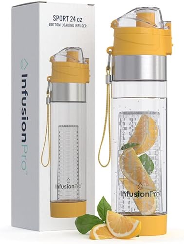 Infusion Pro 24 oz Infusion Water Bottle with Fruit Infuser, Insulated Sleeve & Fruit Infused Water eBook : Bottom Water Infuser for More Flavor : Locking Flip Top Lid : Gift Water Bottles For Women